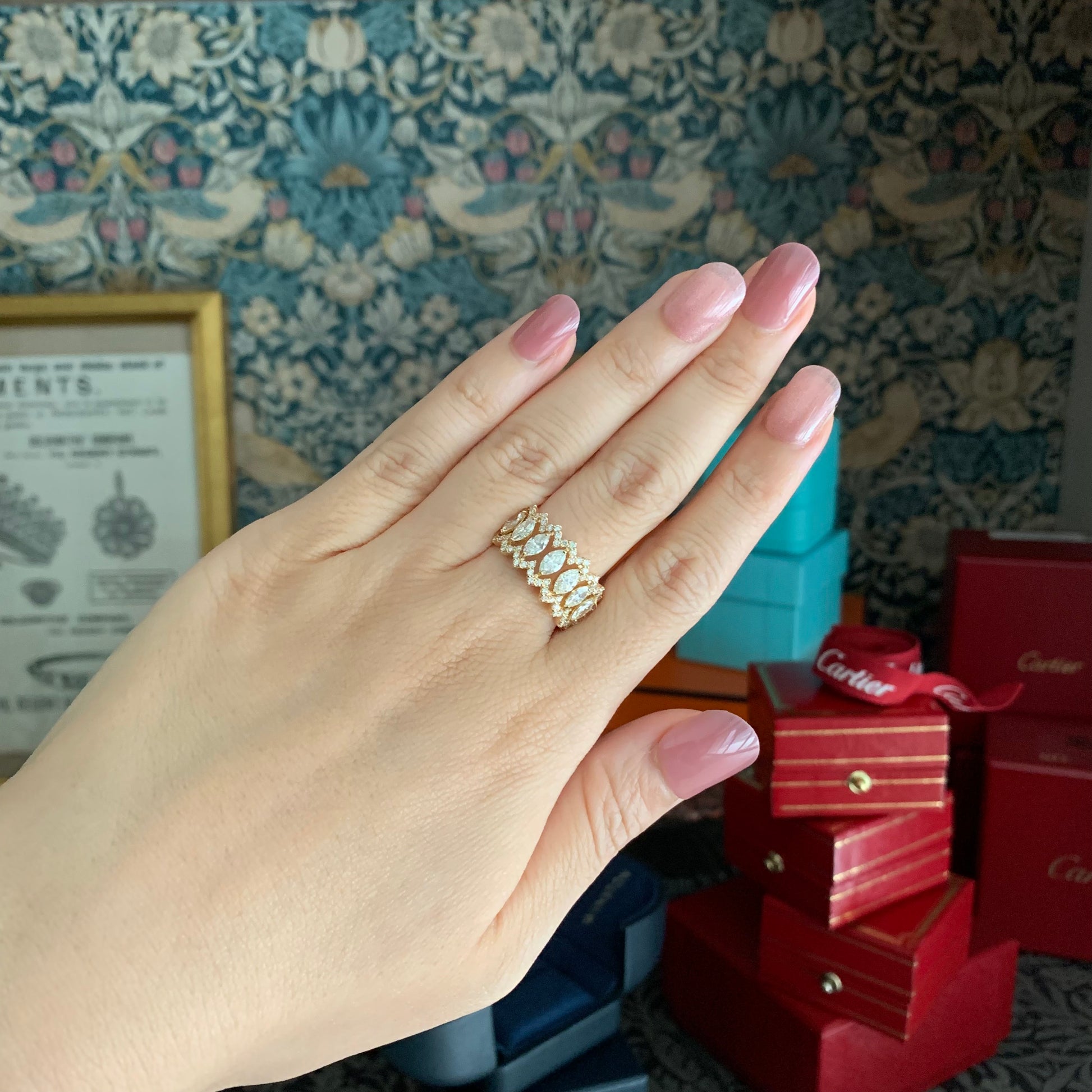 天然ダイヤモンド マーキスカット 0.90ct 0.41ct 18金リング