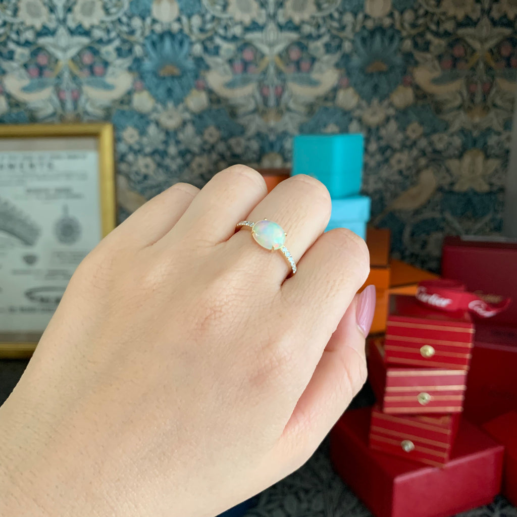 Natural Ethiopian Opal 0.93ct Natural Diamond Ring