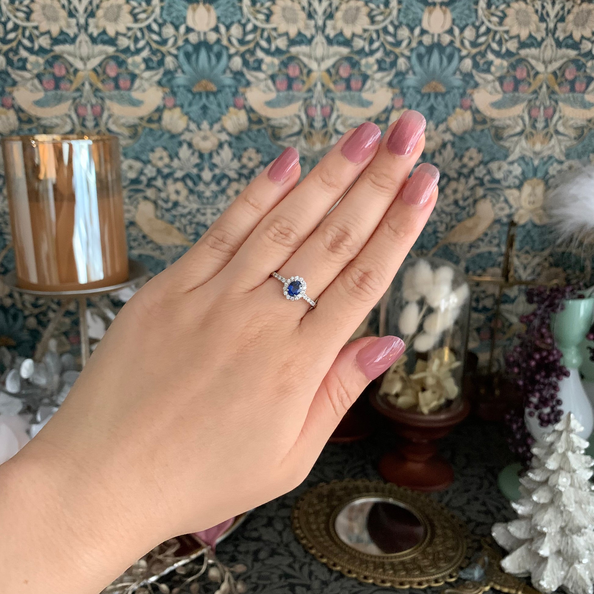 【コーンフラワー】天然サファイア 0.49ct 天然ダイヤモンド リング