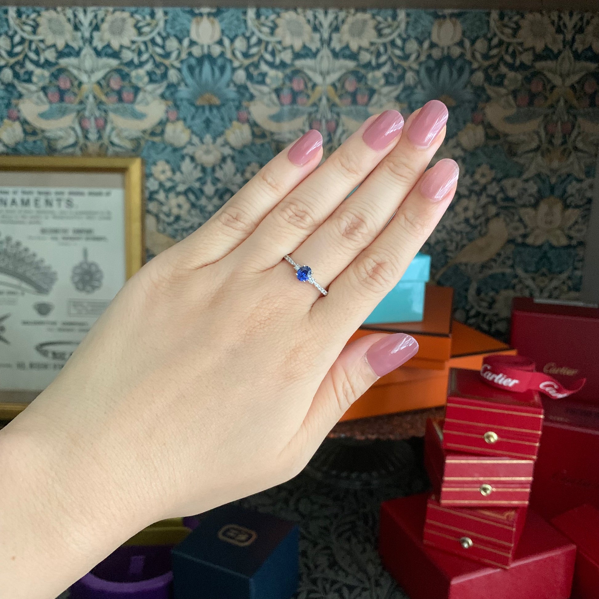 【コーンフラワー】天然サファイア 0.48ct 天然ダイヤモンド リング
