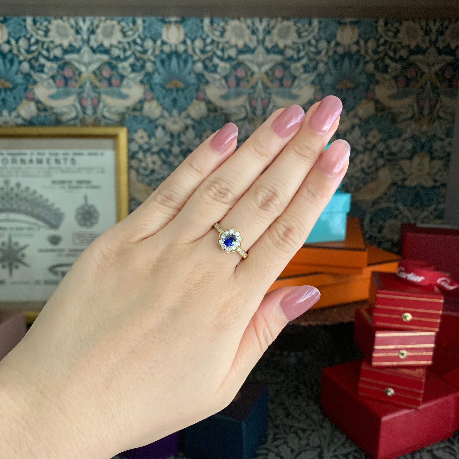 【コーンフラワー】天然サファイア 0.48ct 天然ダイヤモンド 18金リング