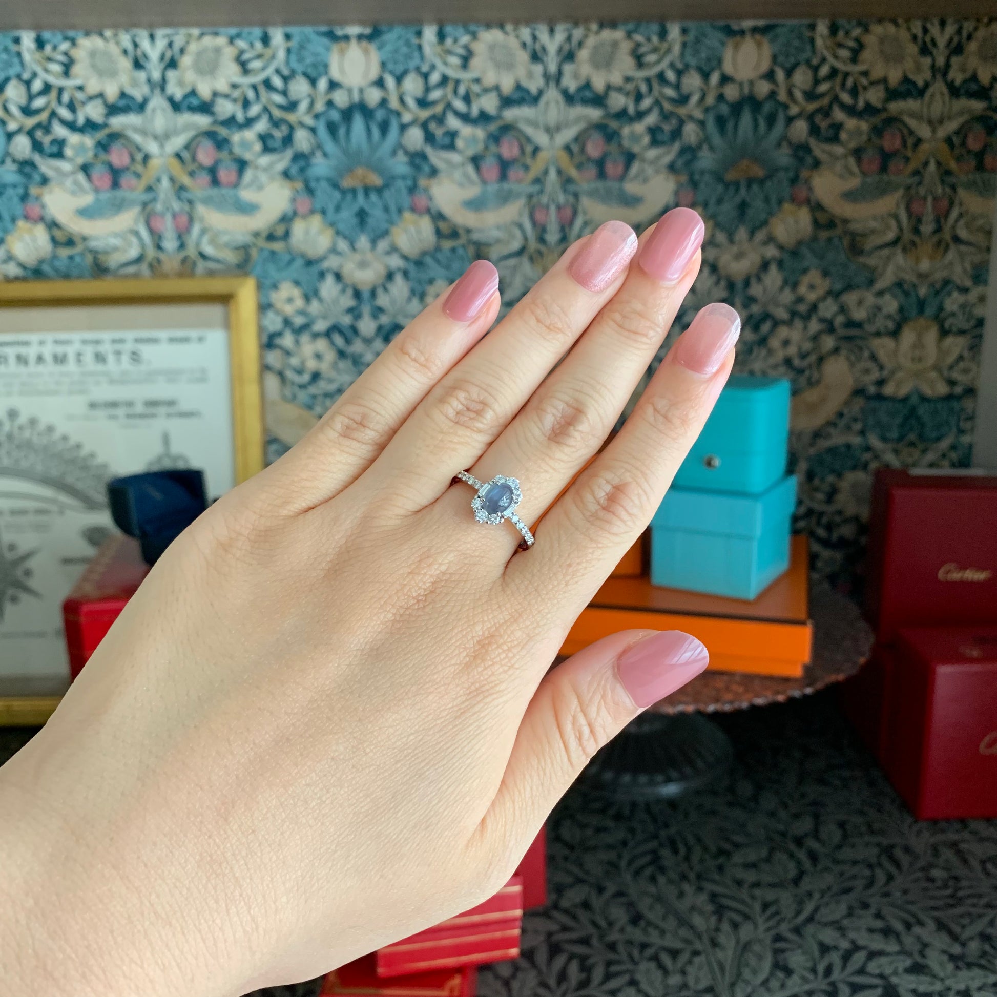 天然アレキサンドライトキャッツアイ 0.843ct 天然ダイヤモンド プラチナリング