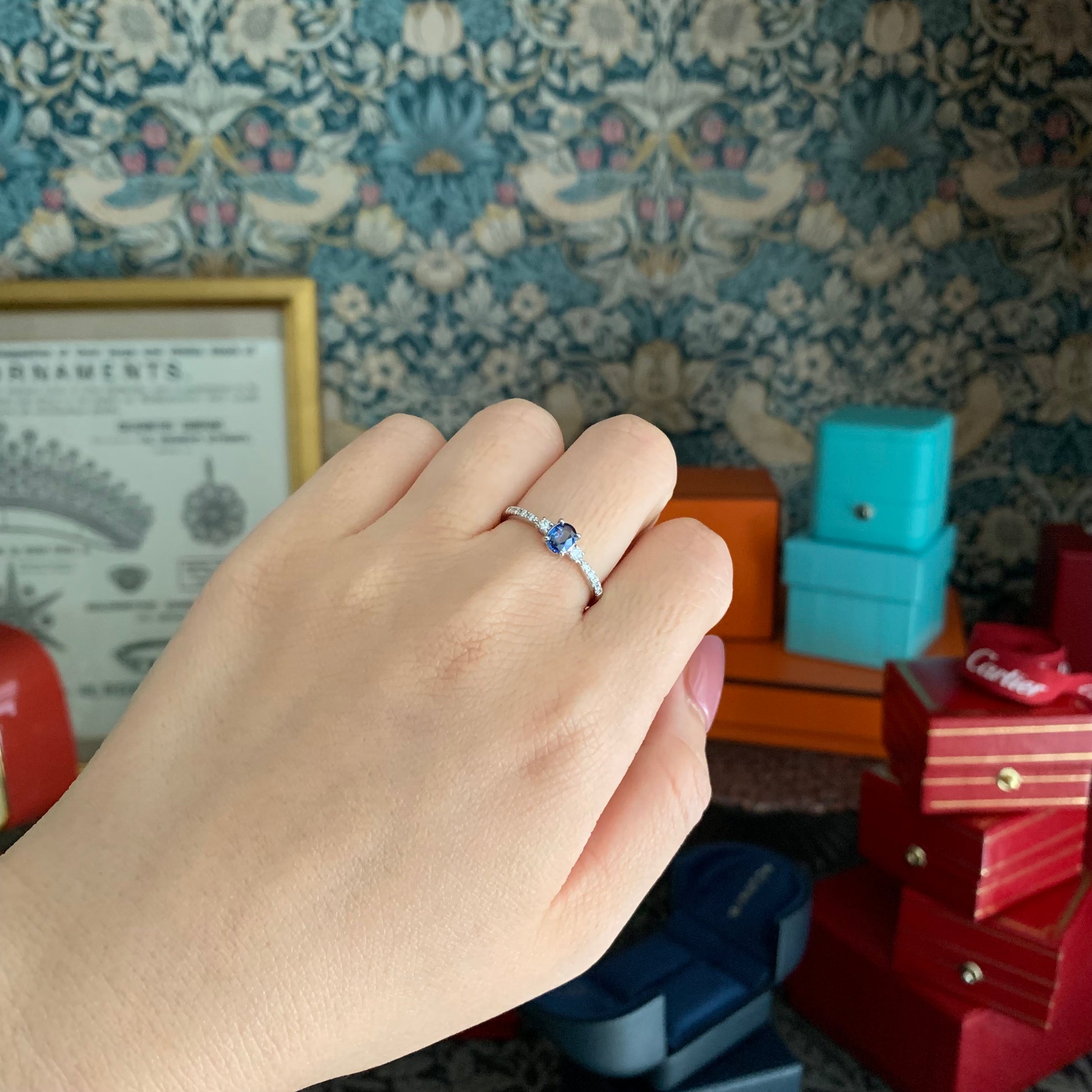 【非加熱 コーンフラワー】天然サファイア 0.31ct 天然ダイヤモンド プラチナリング