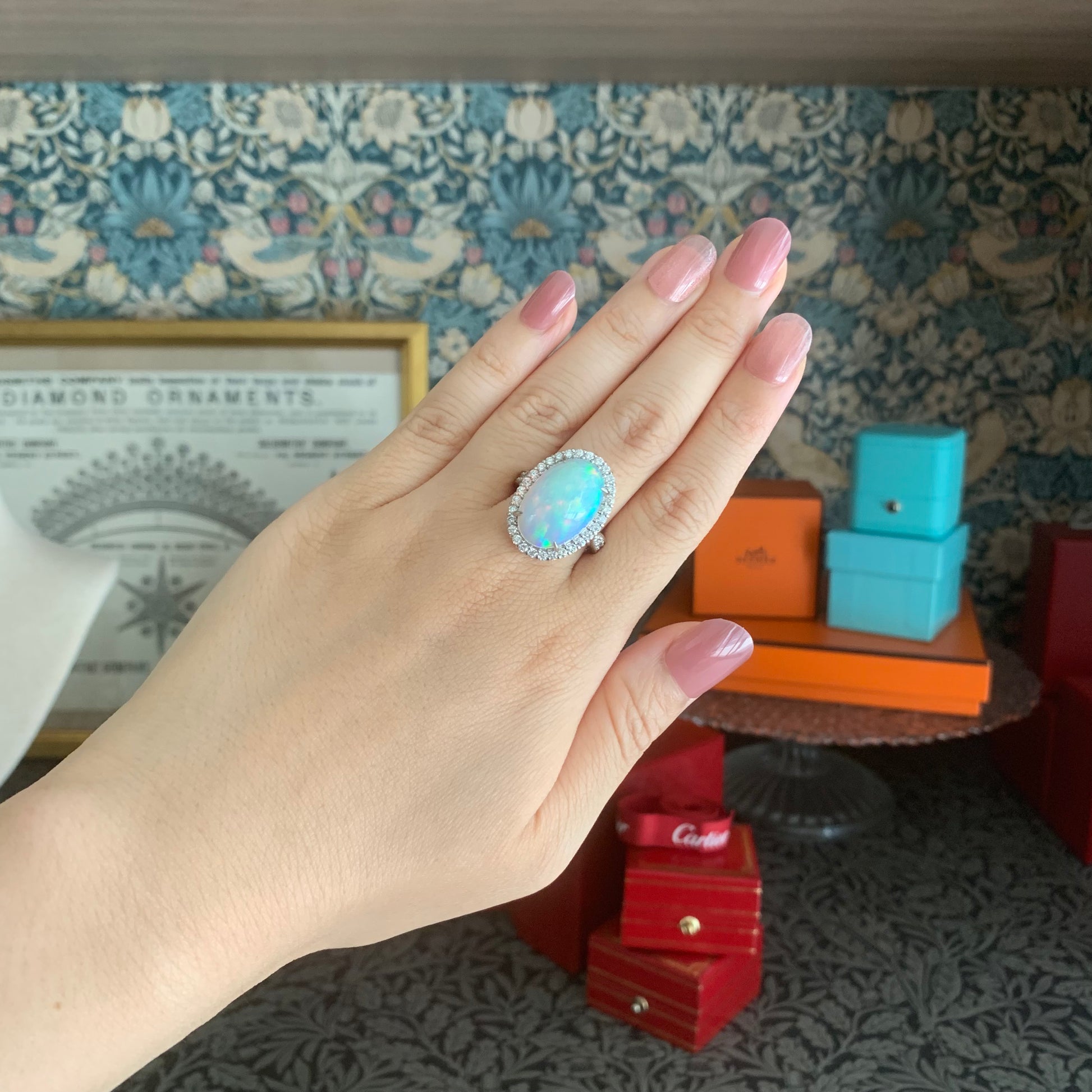 天然オパール エチオピア産 7.55ct 天然ダイヤモンド プラチナリング
