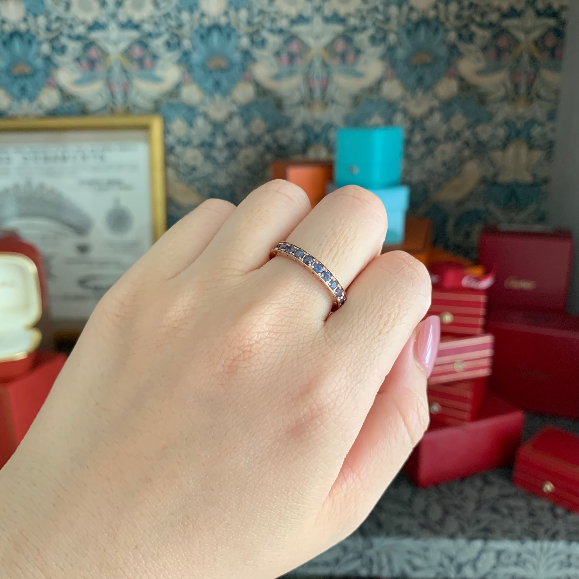 天然アレキサンドライト 0.63ct ハーフエタニティリング 18金PG ②
