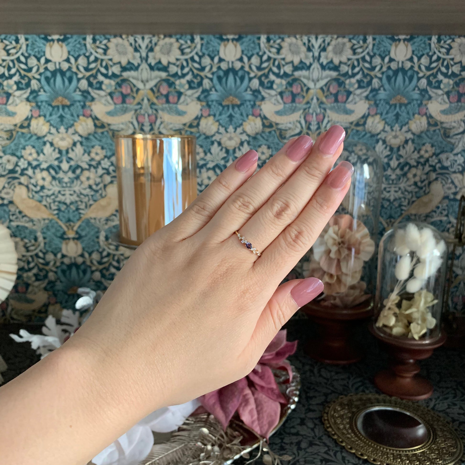 【ベキリーブルー】天然カラーチェンジガーネット 0.17ct 天然ダイヤモンド 18金リング