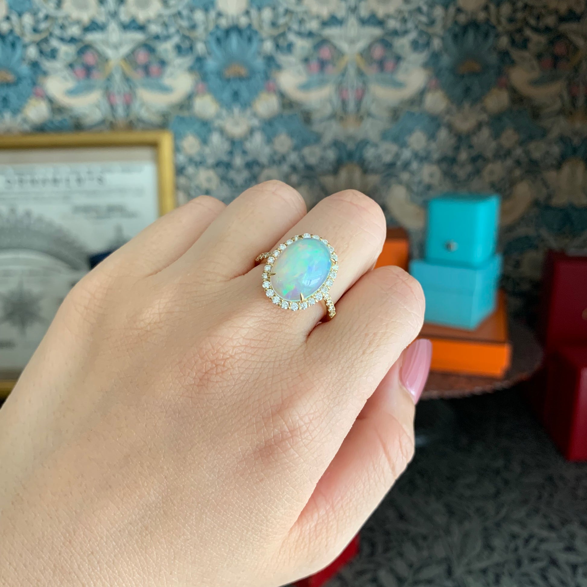 天然オパール エチオピア産 3.22ct 天然ダイヤモンド リング