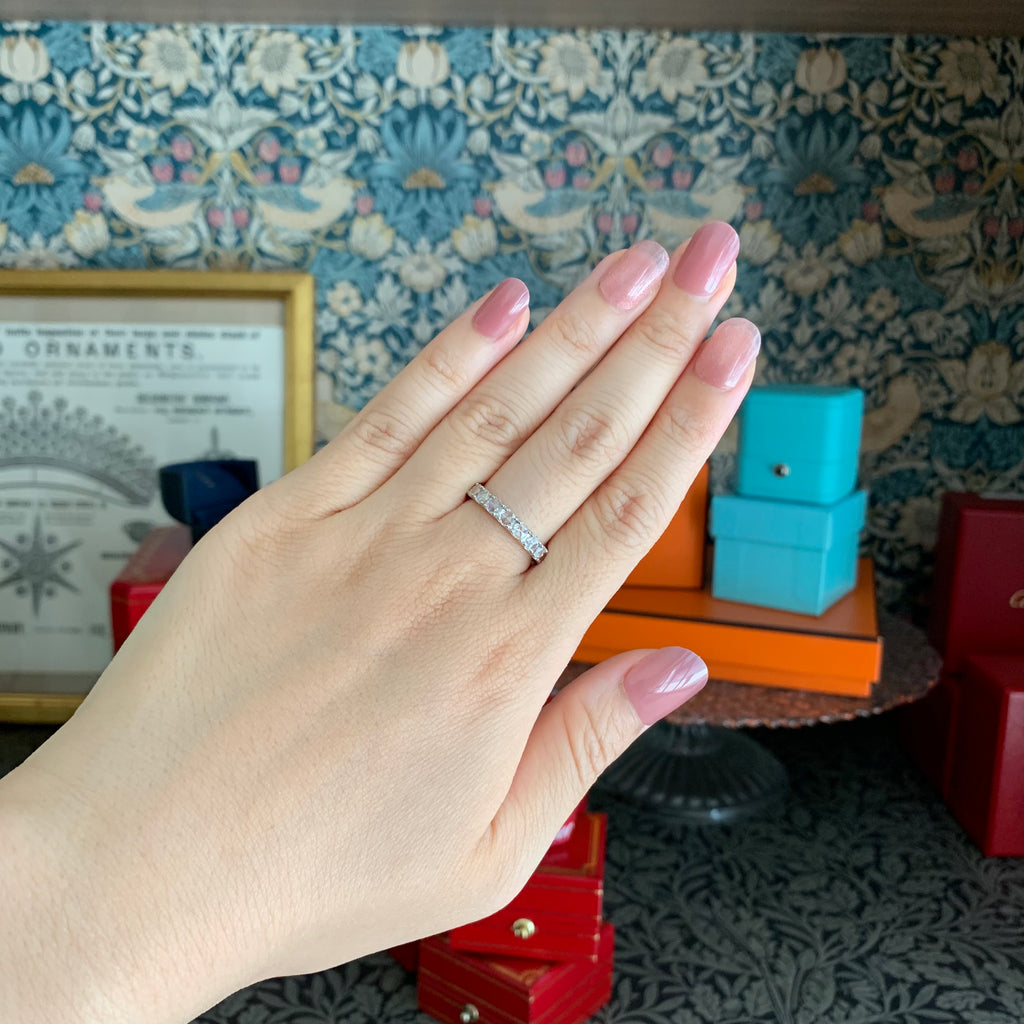 【ローズカット】天然ダイヤモンド 0.80ct ハーフエタニティリング プラチナ