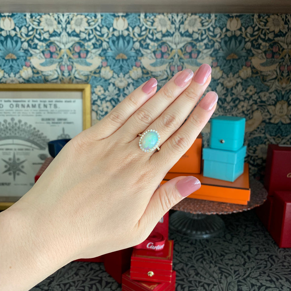 天然オパール エチオピア産 3.22ct 天然ダイヤモンド リング
