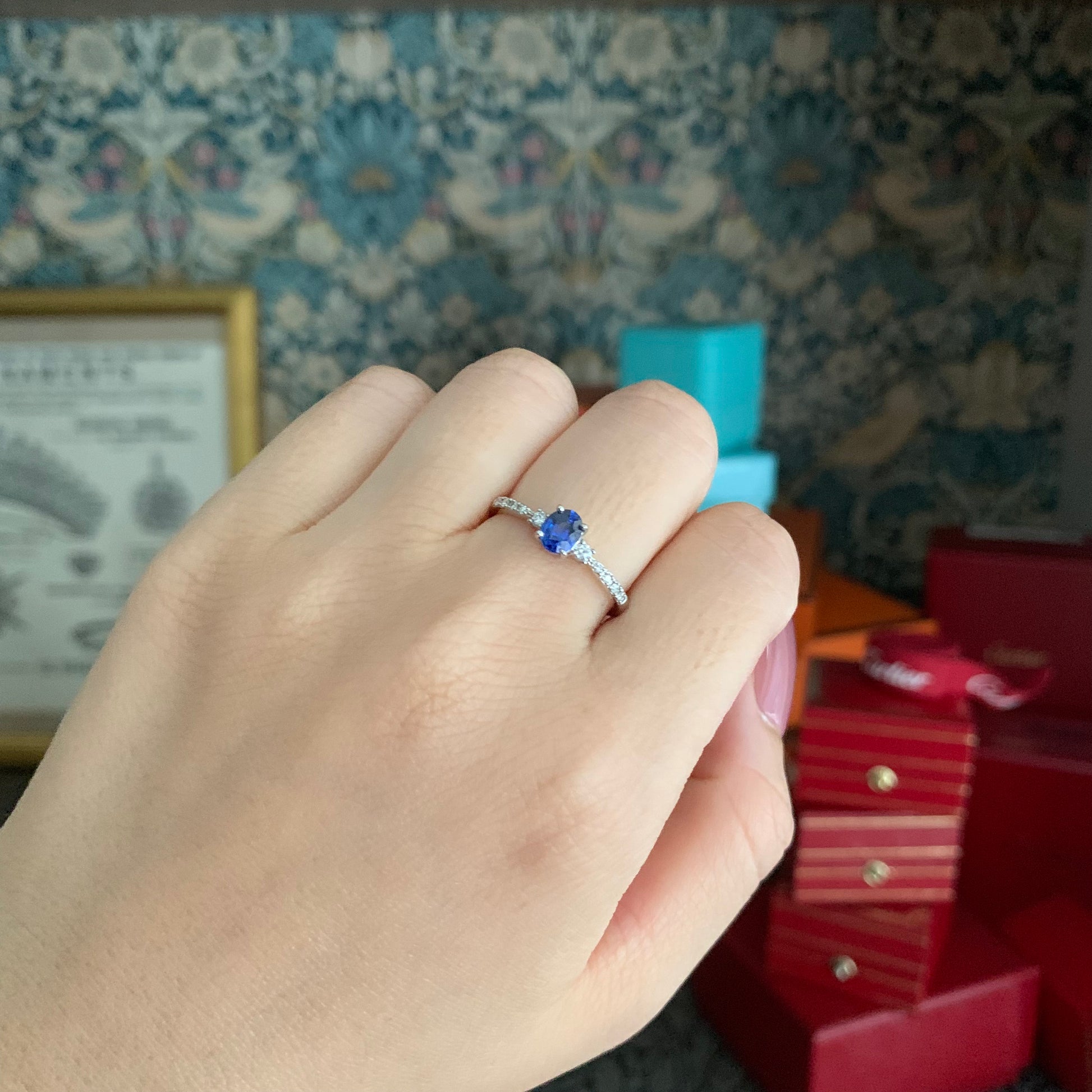 【コーンフラワー】天然サファイア 0.48ct 天然ダイヤモンド リング
