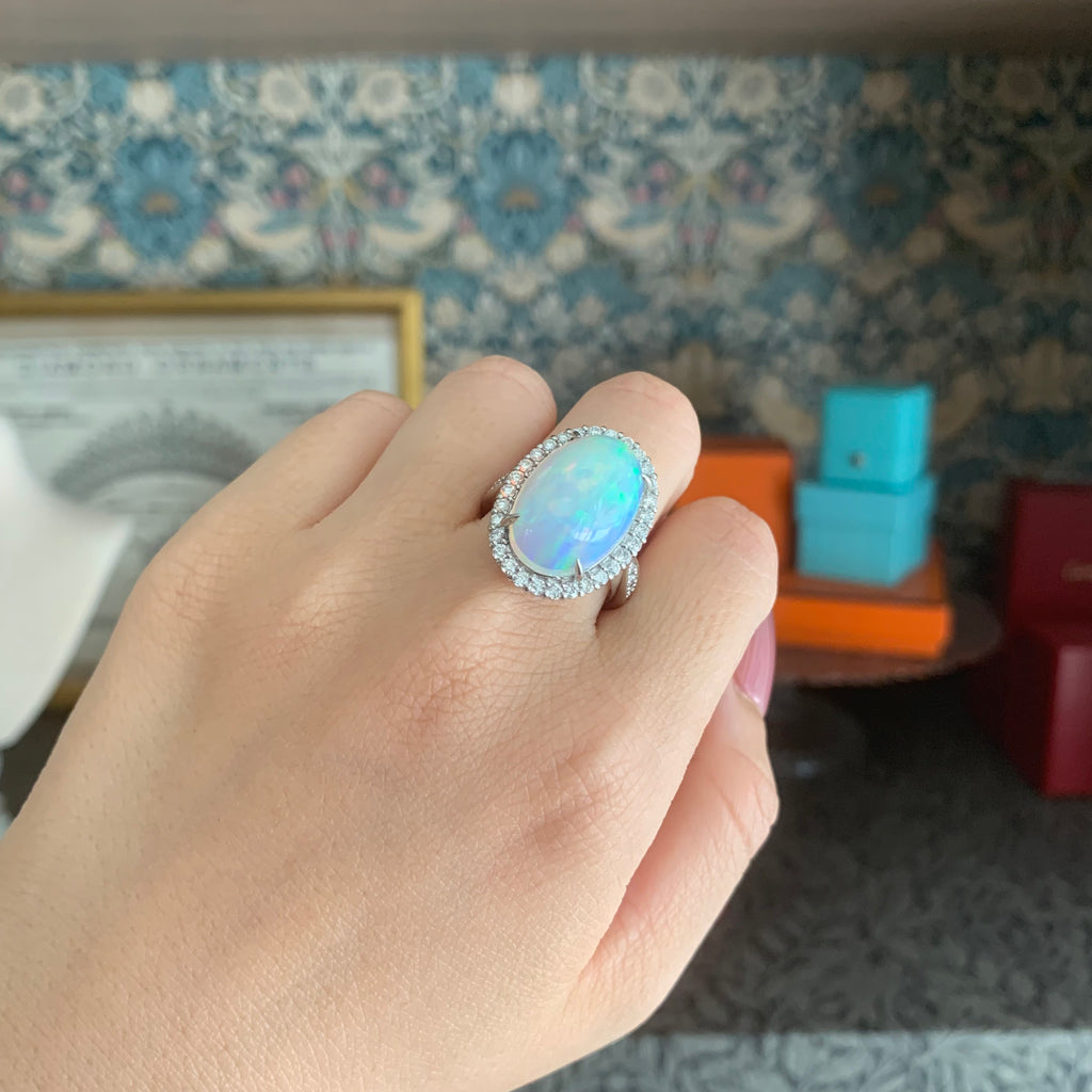 天然オパール エチオピア産 7.55ct 天然ダイヤモンド プラチナリング
