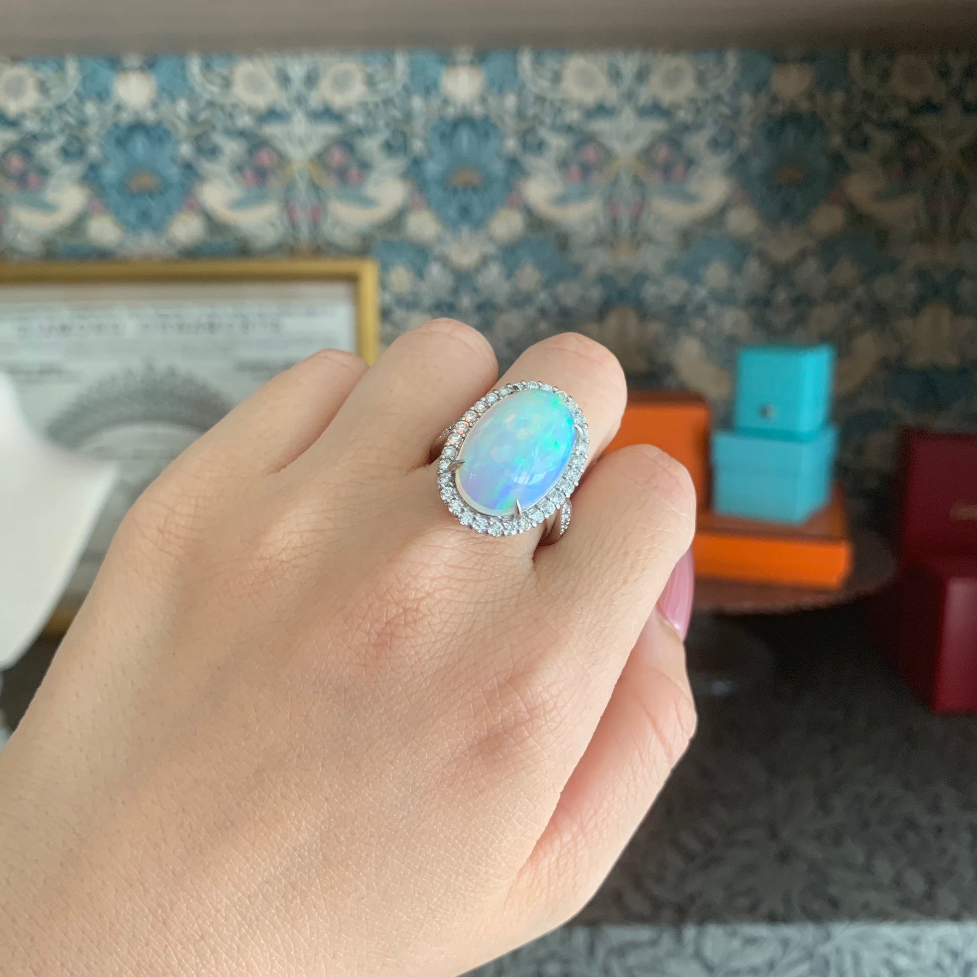 天然オパール エチオピア産 7.55ct 天然ダイヤモンド プラチナリング
