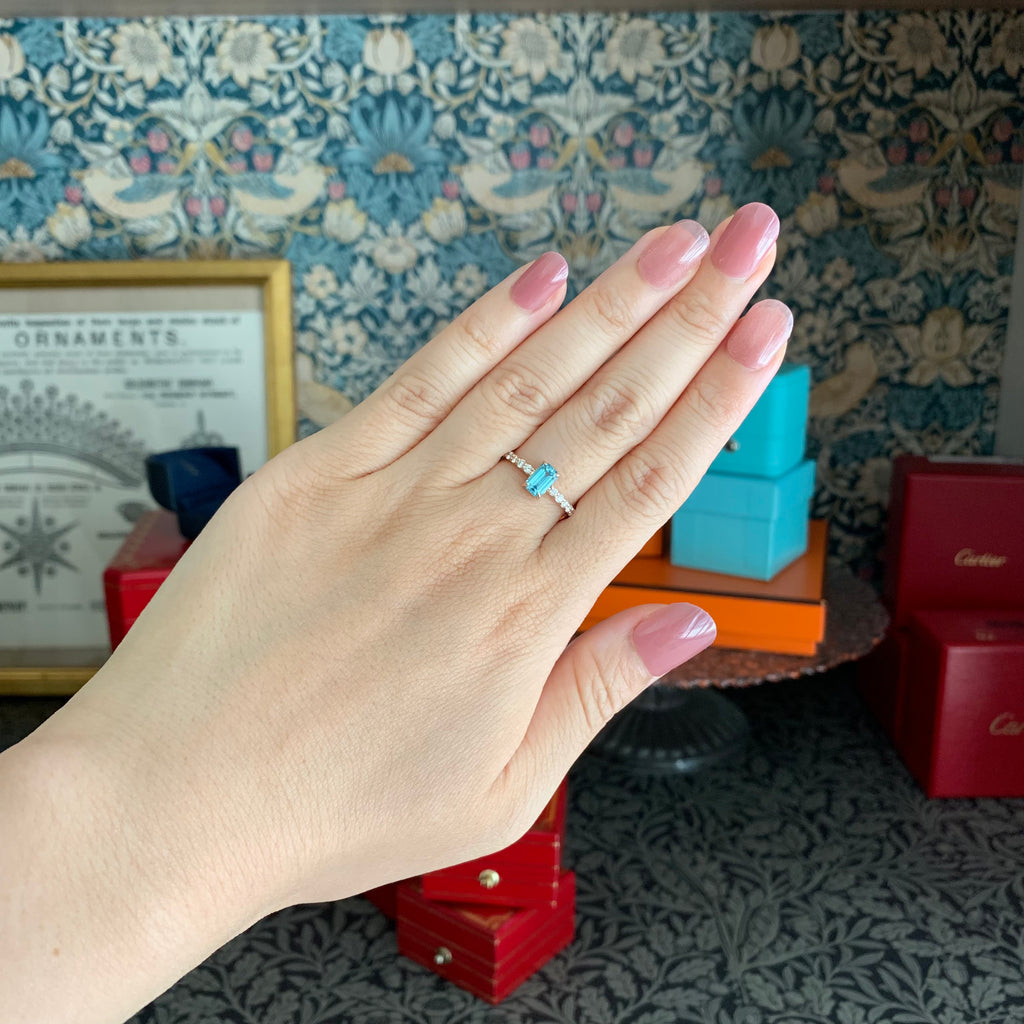 天然ブルージルコン 1.30ct 天然ダイヤモンド リング