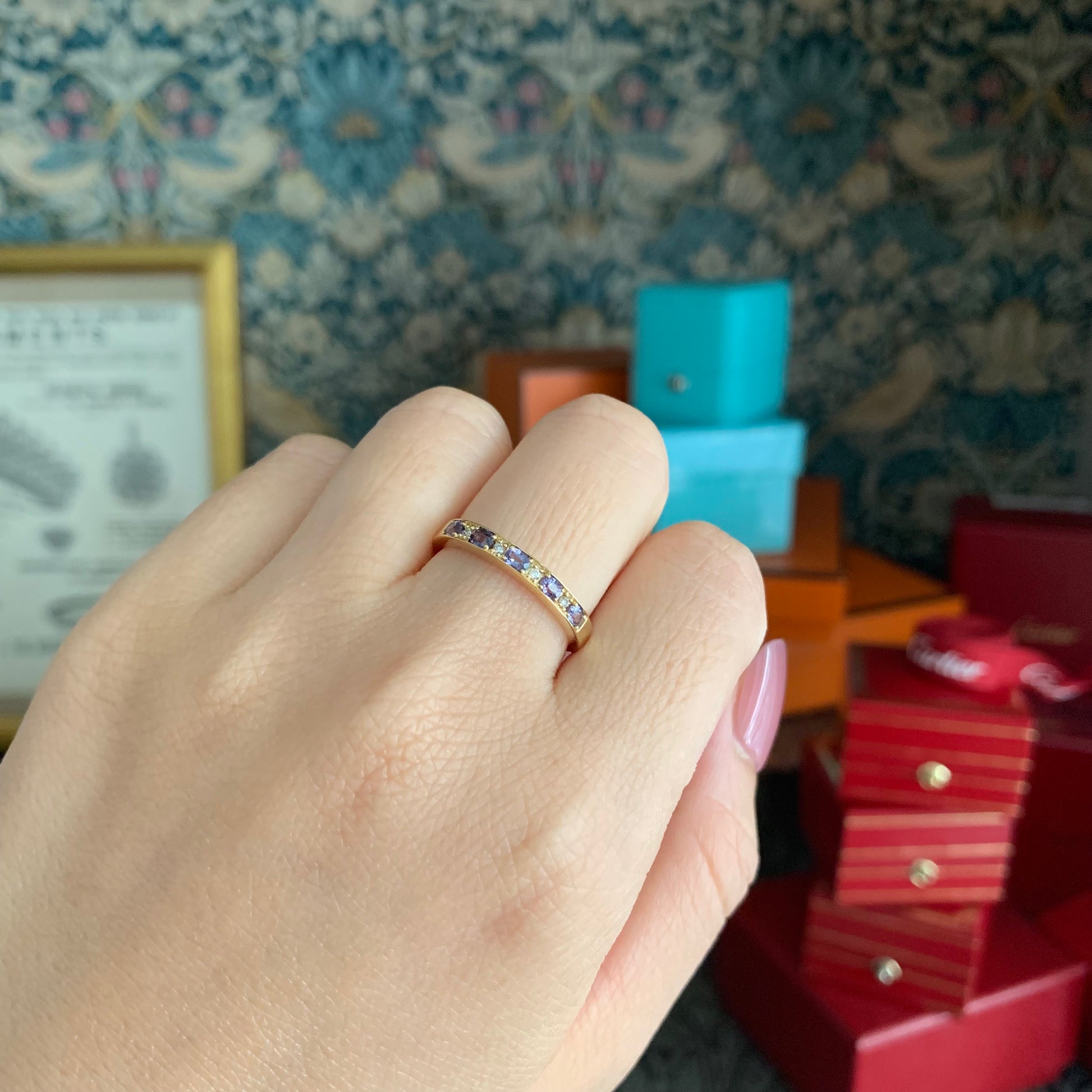 【ベキリーブルー】天然カラーチェンジガーネット 天然ダイヤモンド 0.38ct 18金リング