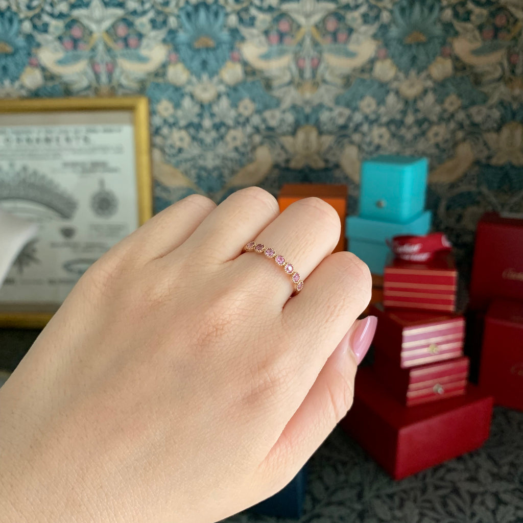 天然パパラチアサファイア 0.37ct ハーフエタニティリング