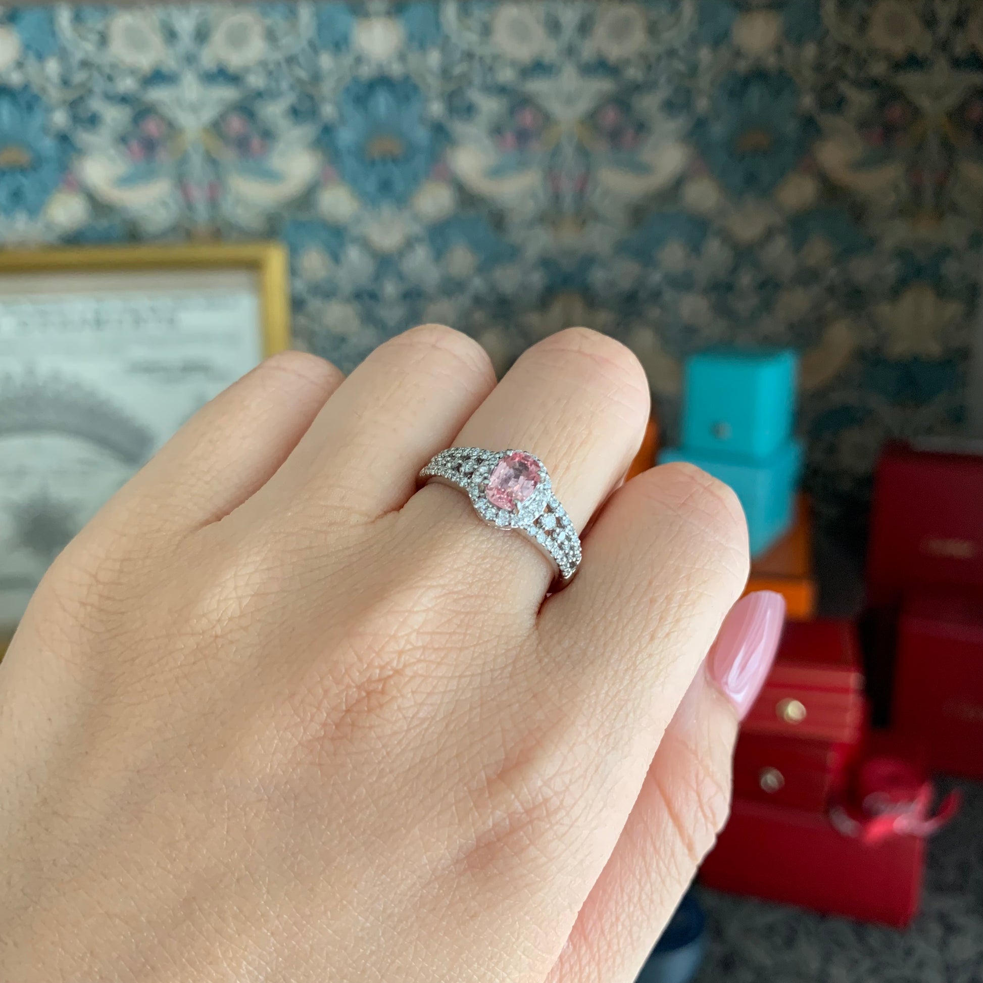 【非加熱 GIA】天然パパラチアサファイア 0.77ct 天然ダイヤモンド リング