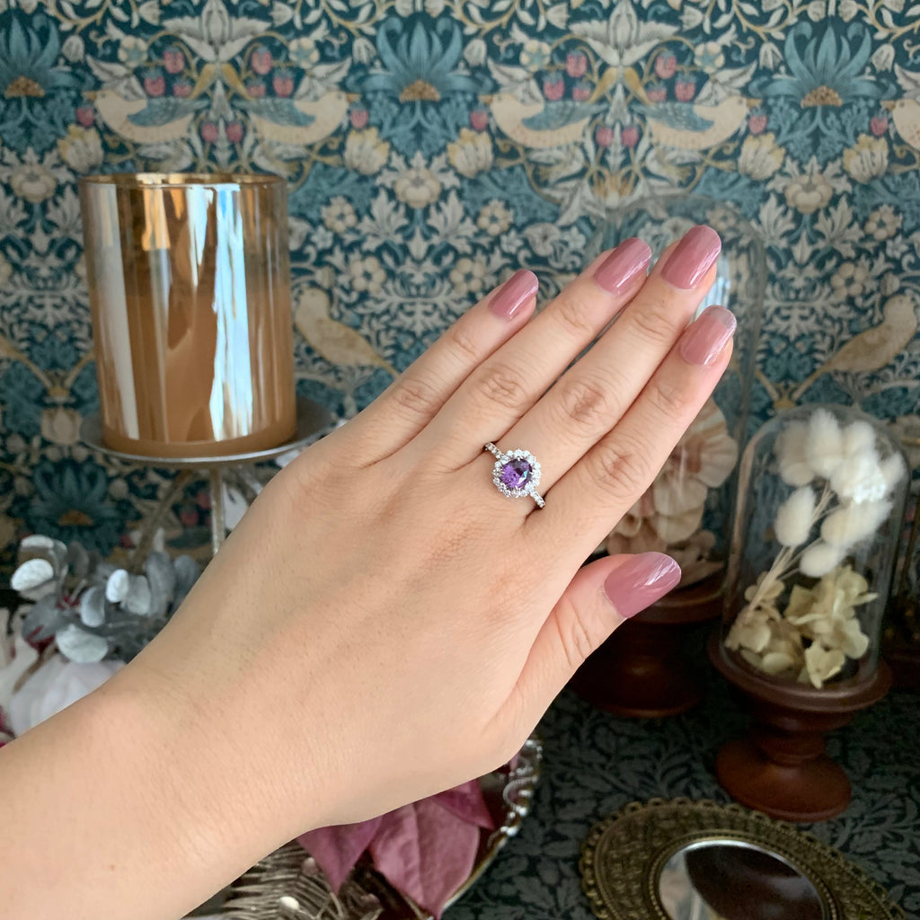 [Unheated] Natural Purple Sapphire 1.477ct, Natural Diamond, 18K Gold Ring