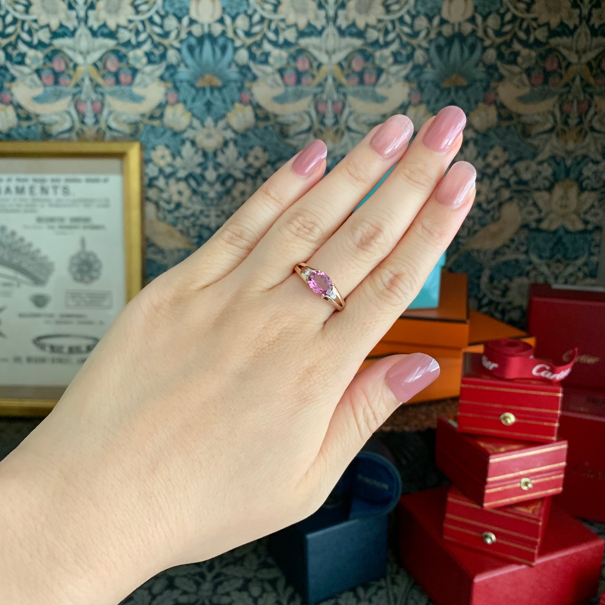 天然マラヤガーネット 1.31ct 天然ダイヤモンド リング