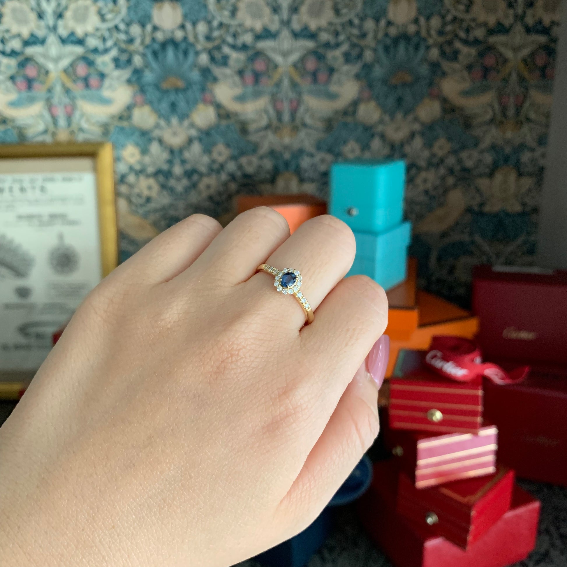 【非加熱 コーンフラワー】天然サファイア 0.25ct 天然ダイヤモンド 18金リング