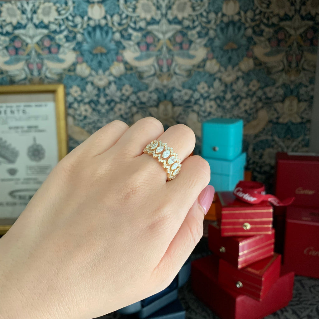 天然ダイヤモンド マーキスカット 0.90ct 0.41ct 18金リング