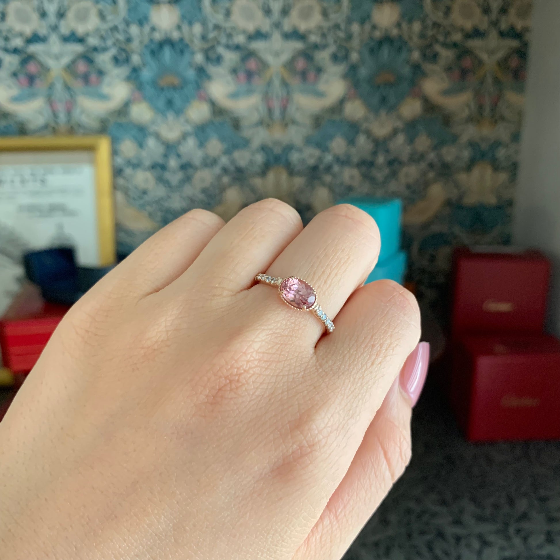 天然マラヤガーネット 1.11ct 天然ダイヤモンド リング