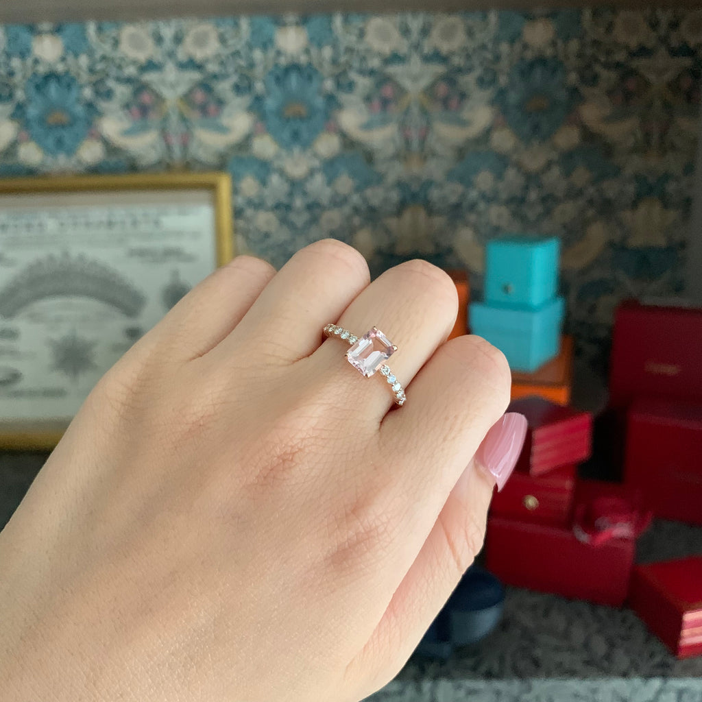 天然モルガナイト 1.30ct 天然ダイヤモンド リング
