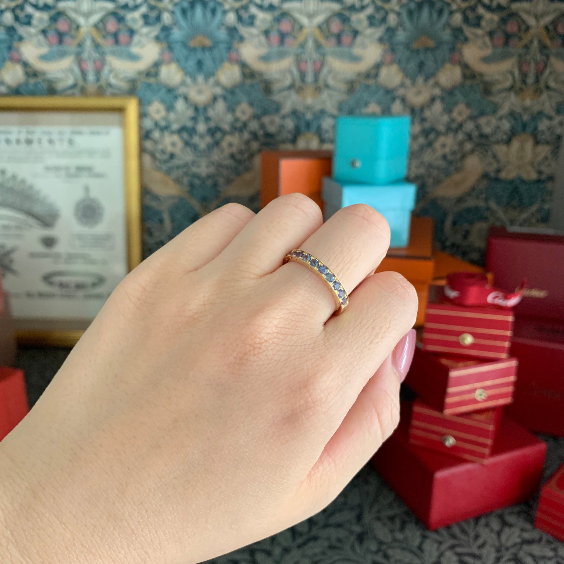 天然アレキサンドライト 0.65ct ハーフエタニティリング 18金YG ②