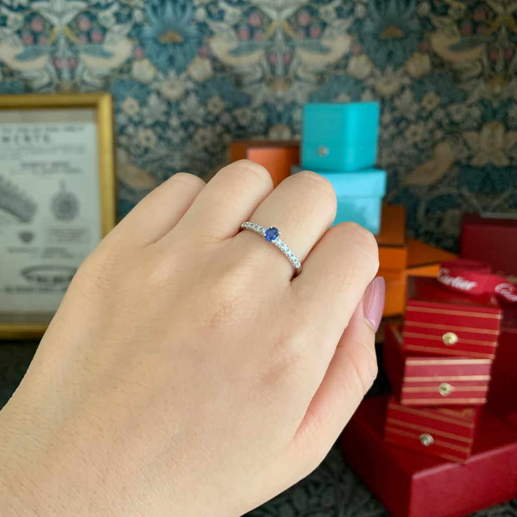 【コーンフラワー】天然サファイア 0.19ct 天然ダイヤモンド リング