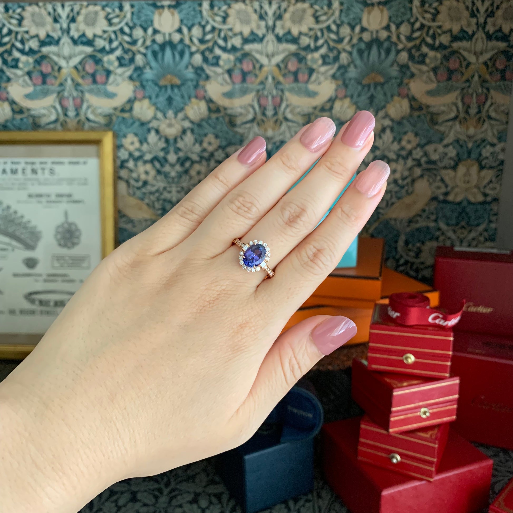 天然タンザナイト 2.21ct 天然ダイヤモンド 18金PG リング