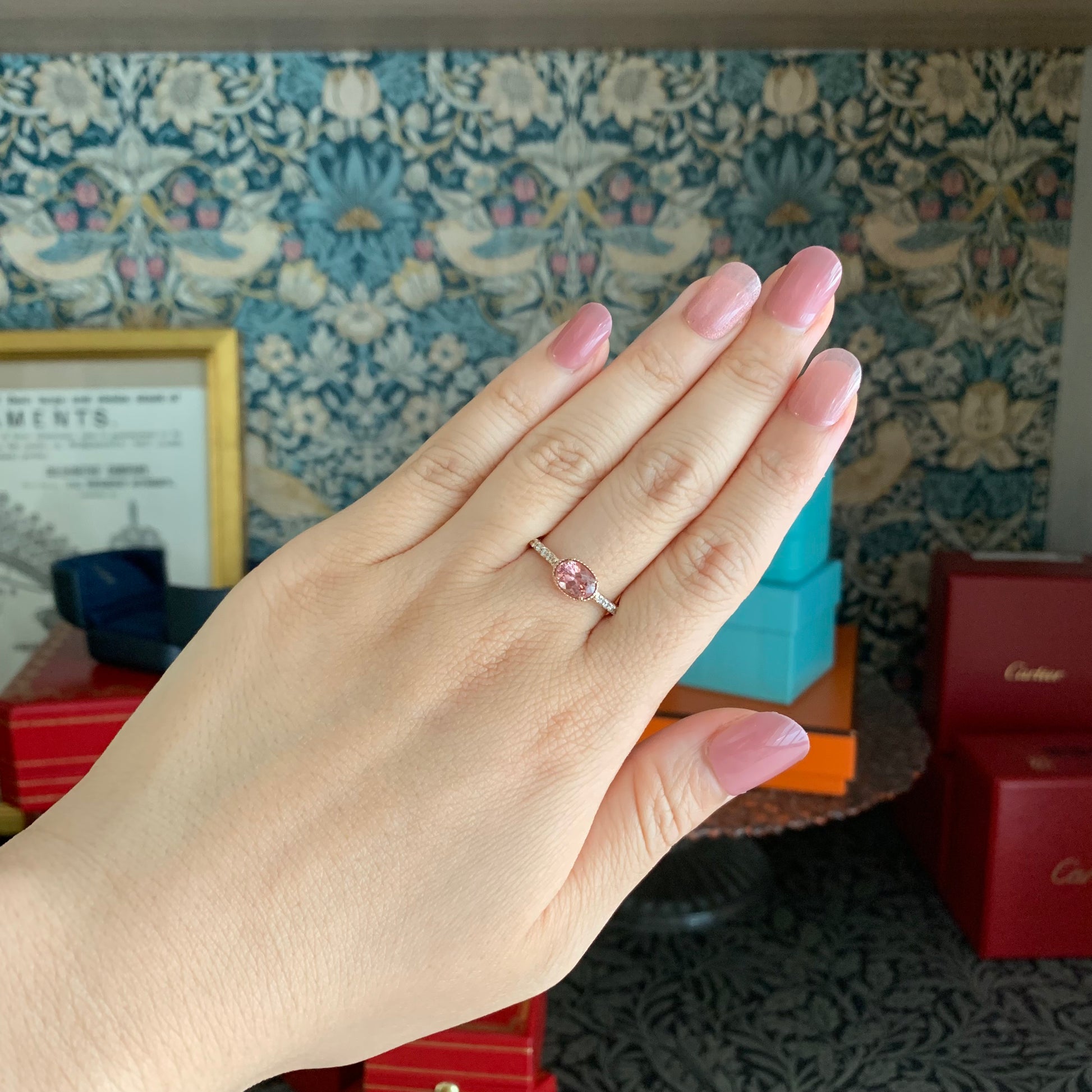 天然マラヤガーネット 1.11ct 天然ダイヤモンド リング