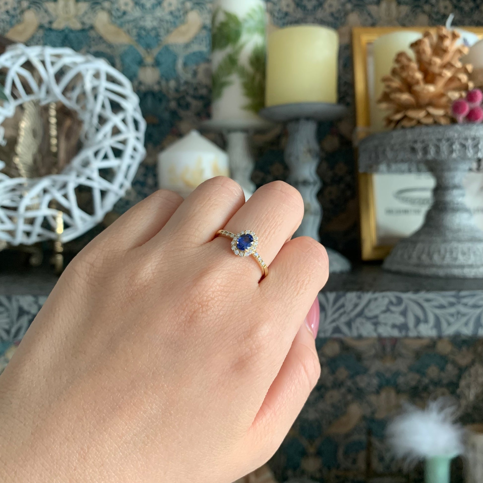 【コーンフラワー】天然サファイア 0.48ct 天然ダイヤモンド リング 18金