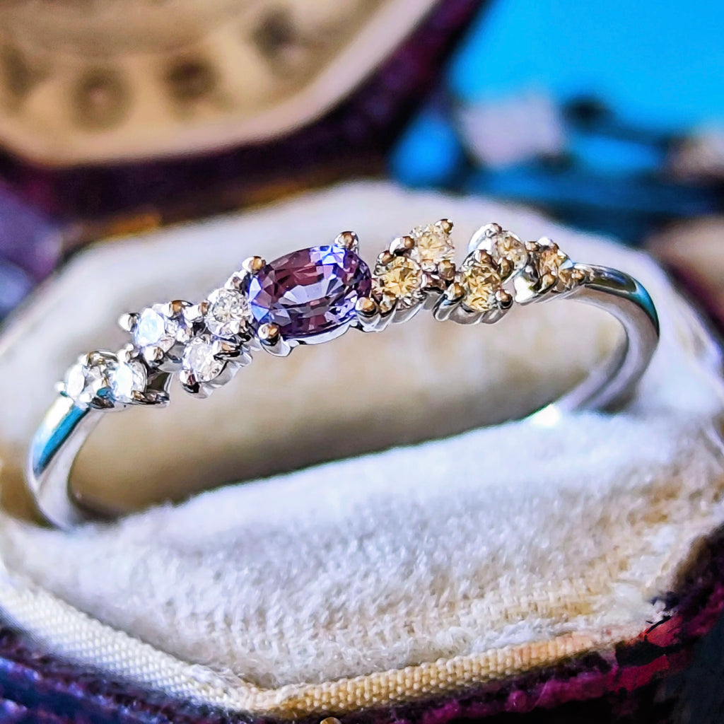 【ベキリーブルー】天然カラーチェンジガーネット 0.14ct 天然ダイヤモンド プラチナリング