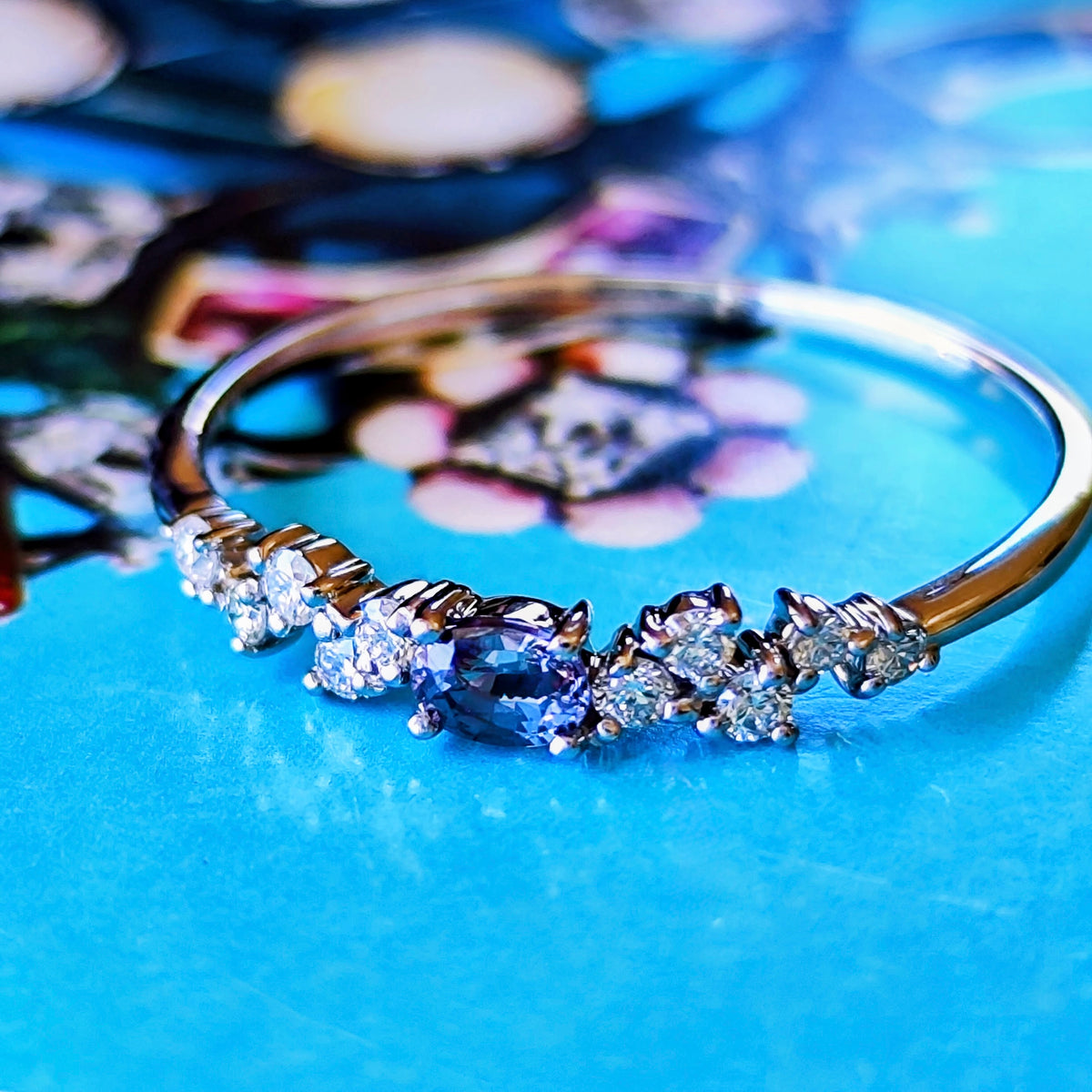 【ベキリーブルー】天然カラーチェンジガーネット 0.14ct 天然ダイヤモンド プラチナリング