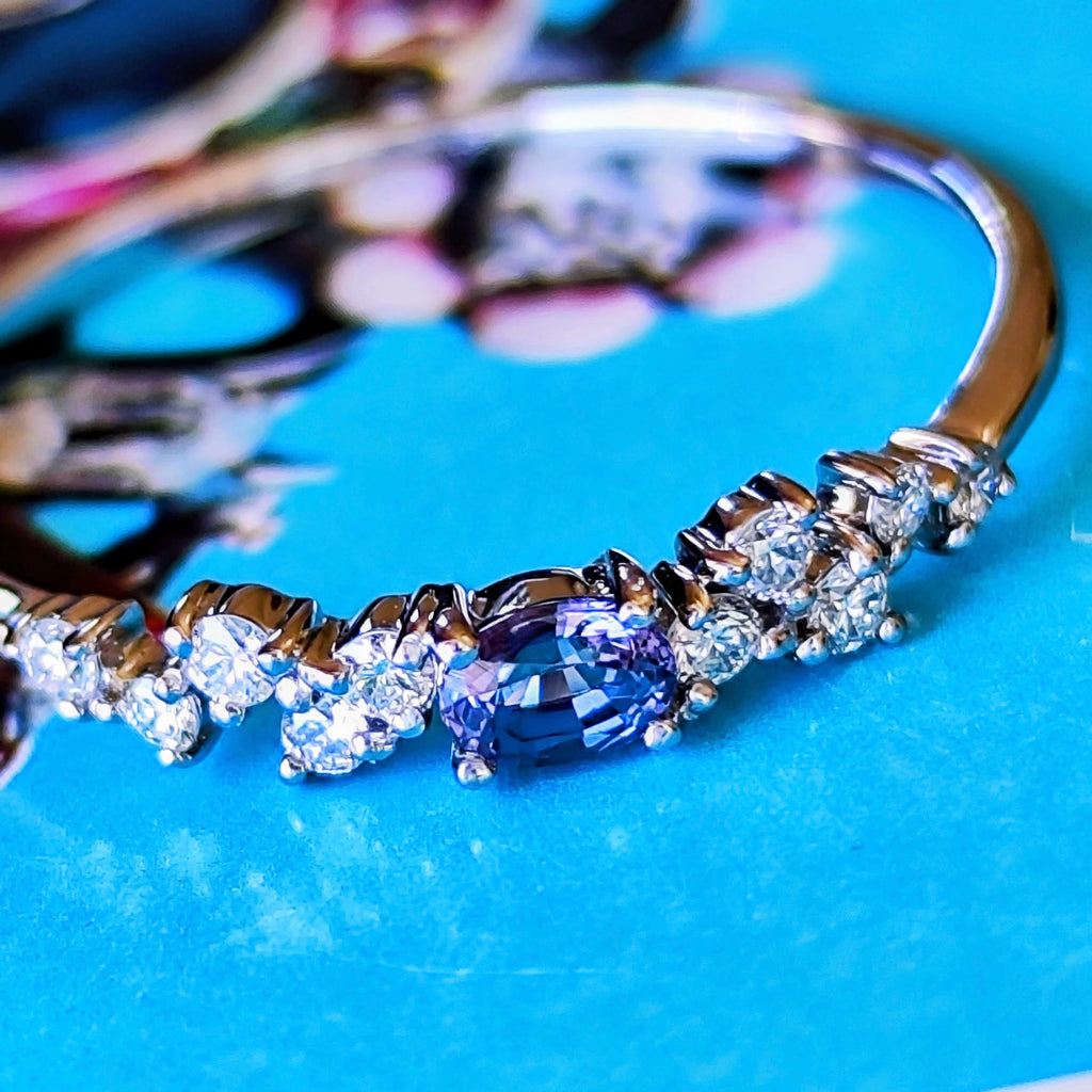【ベキリーブルー】天然カラーチェンジガーネット 0.14ct 天然ダイヤモンド プラチナリング