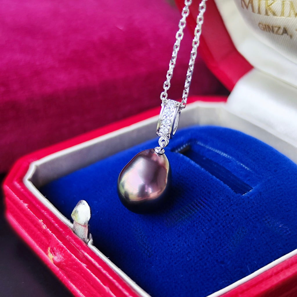 MIKIMOTO ミキモト 黒蝶真珠 18金WG ネックレス