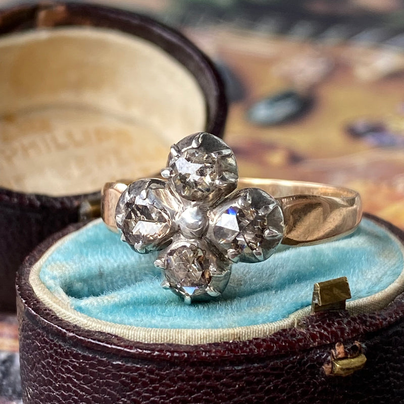 レディース天然ローズカットダイヤモンド　四つ葉クローバープラチナ　リング